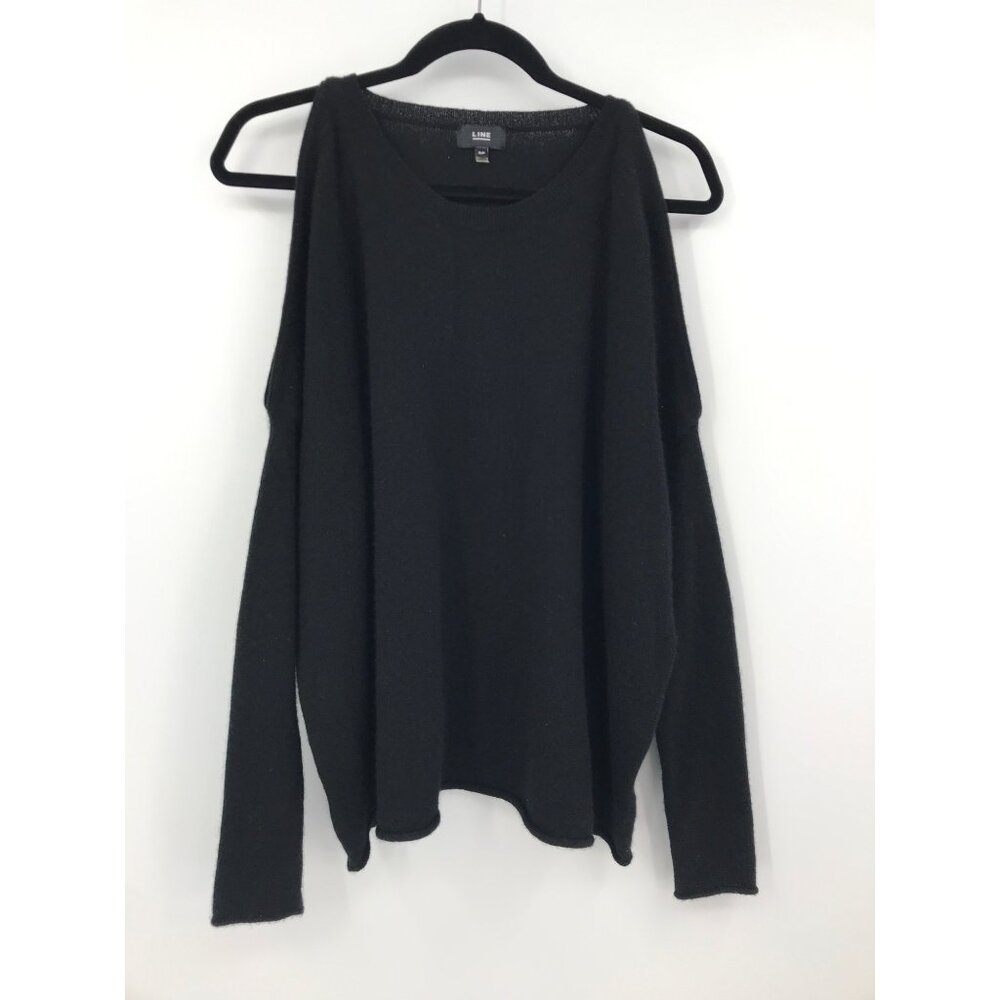 LINE Cold Shoulder Cashmere Black Sweater Size Small